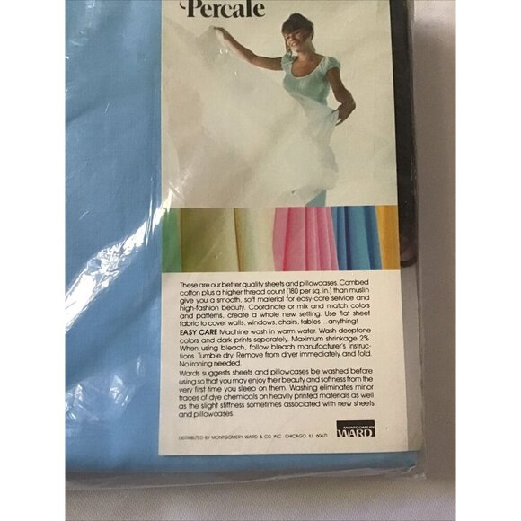 Twin Flat Sheet Percale 50% Polyester 50% Combed Cotton 180 Thread Count Sky Blu - Picture 10 of 12